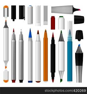 Felt-tip pen marker mockup set. Realistic illustration of 10 felt-tip pen marker mockup for web. Felt-tip pen marker mockup set, realistic style
