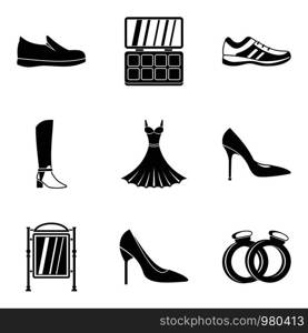 Female accessories icons set. Simple set of 9 female accessories vector icons for web isolated on white background. Female accessories icons set, simple style