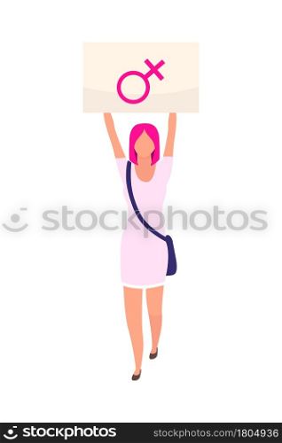 Female activist protests for women rights semi flat color vector character. Full body person on white. Social movement isolated modern cartoon style illustration for graphic design and animation. Female activist protests for women rights semi flat color vector character