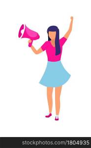 Female activist with loudspeaker semi flat color vector character. Full body person on white. Protesting against injustice isolated modern cartoon style illustration for graphic design and animation. Female activist with loudspeaker semi flat color vector character