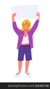 Female activist with placard semi flat color vector character. Posing figure. Full body person on white. Generation z. Simple cartoon style illustration for web graphic design and animation. Female activist with placard semi flat color vector character