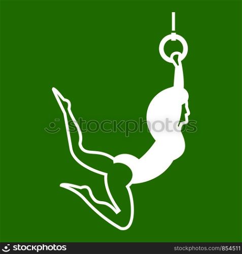 Female aerialist icon white isolated on green background. Vector illustration. Female aerialist icon green