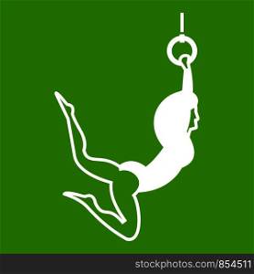Female aerialist icon white isolated on green background. Vector illustration. Female aerialist icon green