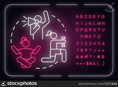 Female affirmation neon light concept icon. Empowerment. Inspiration, motivation. Personal growth idea. Outer glowing sign with alphabet, numbers and symbols. Vector isolated RGB color illustration
