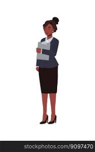 Female  African American Secretary, Businesswoman with clipboard. Flat vector cartoon illustration