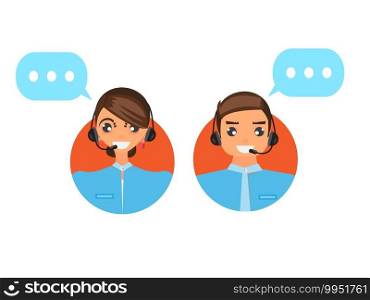 Female and mal call centre operator with headset.