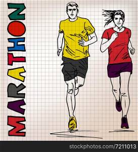 female and male runner sketch illustration