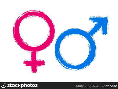 Female and male signs or icons drawn with brush and paint for sexual man and woman definition