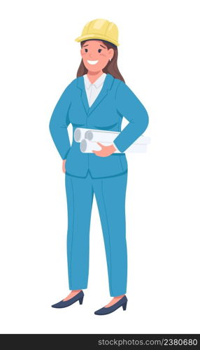 Female architect semi flat color vector character. Standing figure. Full body person on white. Gender equality in workplace simple cartoon style illustration for web graphic design and animation. Female architect semi flat color vector character