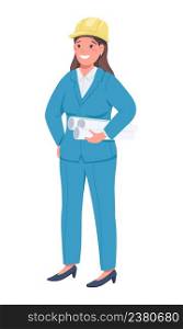 Female architect semi flat color vector character. Standing figure. Full body person on white. Gender equality in workplace simple cartoon style illustration for web graphic design and animation. Female architect semi flat color vector character