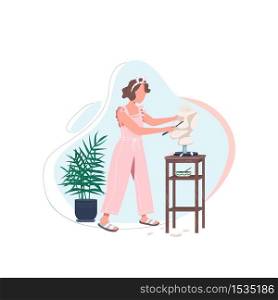 Female artist with sculpt flat color vector faceless character. Woman work in art studio. Carving marble with tools. Self expression isolated cartoon illustration for web graphic design and animation. Female artist with sculpt flat color vector faceless character
