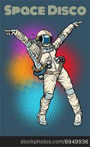 female astronaut dancing disco. Pop art retro comic book vector illustration hand drawn. female astronaut dancing disco