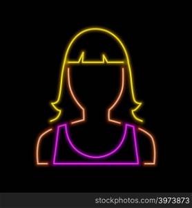 Female avatar neon sign. Bright glowing symbol on a black background. Neon style icon.