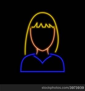 Female avatar neon sign. Bright glowing symbol on a black background. Neon style icon.