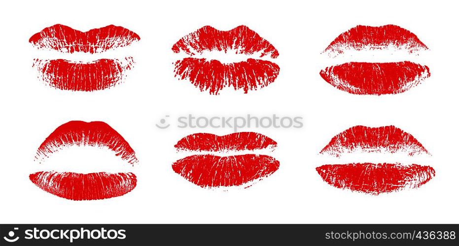 Female beautiful lips, lipstick kiss vector silhouettes isolated. Amour design elements. Lipstick beauty silhouette, kiss and love illustration. Female beautiful lips, lipstick kiss vector silhouettes isolated. Amour design elements