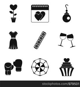 Female beginning icons set. Simple set of 9 female beginning vector icons for web isolated on white background. Female beginning icons set, simple style