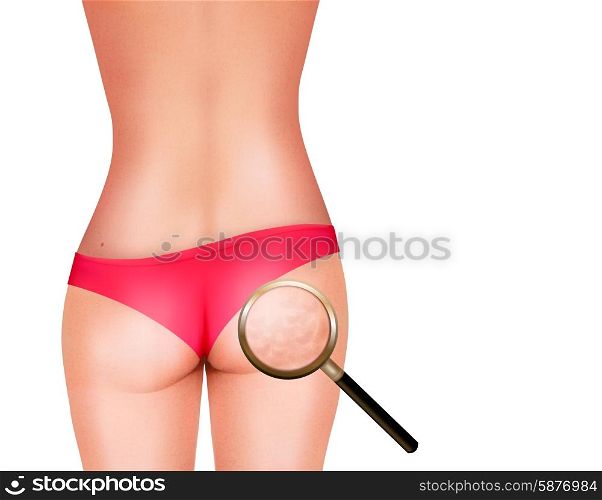 Female body with magnifying glass. Vector.