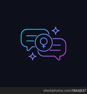Female bonding gradient vector icon for dark theme. Sisterhood. Strength for feminine gender. Supporting each other. Thin line color symbol. Modern style pictogram. Vector isolated outline drawing. Female bonding gradient vector icon for dark theme