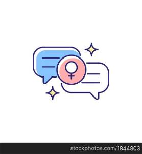 Female bonding RGB color icon. Strength for feminine gender. Supportive sisterhood. Women supporting each other. Close personal relationship. Isolated vector illustration. Simple filled line drawing. Female bonding RGB color icon
