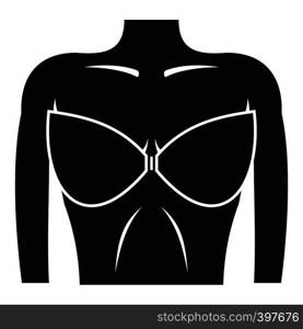 Female breast in a bra icon. Simple illustration of female breast in a bra vector icon for web. Female breast in a bra icon, simple style