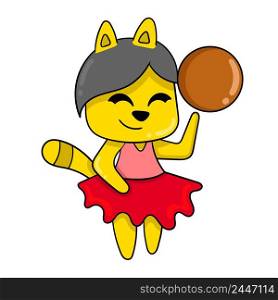 female cat wearing ballet clothes holding basketball