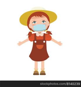 Female character in medical mask. . Girl wearing face mask. 