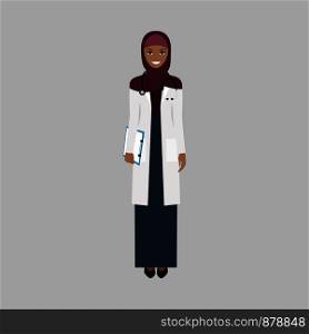Female character of infectiologist medical specialist isolated vector illustration on grey background. Female character of infectiologist