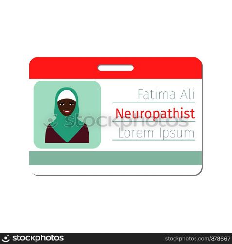 Female character of neuropathist medical specialist badge template for game design or medicine industry. Vector illustration. Female neuropathist medical specialist badge