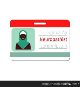 Female character of neuropathist medical specialist badge template for game design or medicine industry. Vector illustration. Female neuropathist medical specialist badge