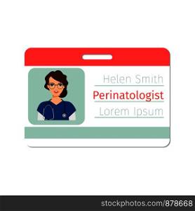 Female character of perinatologist medical specialist badge template for game design or medicine industry. Vector illustration. Female perinatologist medical specialist badge