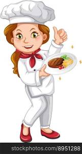 Female chef holding signature dish vector image