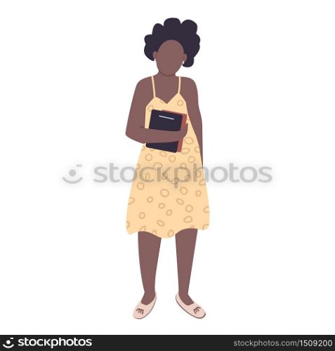 Female college student flat color vector faceless character. Young african american woman holding books isolated cartoon illustration for web graphic design and animation. Young bibliophile, bookworm