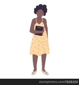 Female college student flat color vector faceless character. Young african american woman holding books isolated cartoon illustration for web graphic design and animation. Young bibliophile, bookworm