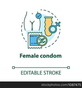 Female condom concept icon. Safe sex. Woman contraception. Birth control method. Healthy intimate relationship idea thin line illustration. Vector isolated outline drawing. Editable stroke