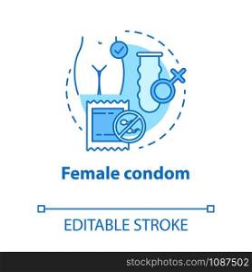 Female condom concept icon. Safe sex. Woman contraception. Birth control method. Healthy intimate relationship idea thin line illustration. Vector isolated outline drawing. Editable stroke