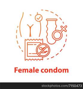 Female condom red concept icon. Safe sex. Woman contraception. Birth control method. Pregnancy prevention. Healthy intimate relationship idea thin line illustration. Vector isolated outline drawing