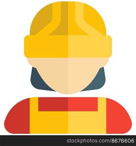 Female construction worker wearing safety helmet
