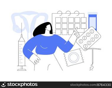 Female contraceptives abstract concept vector illustration. Female contraceptive drug, oral hormonal contraception pill, fertility control, family planning, pregnancy prevention abstract metaphor.. Female contraceptives abstract concept vector illustration.