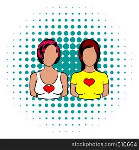 Female couple icon in comics style on a white background . Female couple icon, comics style