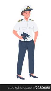 Female cruise ship captain semi flat color vector character. Full body person on white. Gender equality in workplace simple cartoon style illustration for web graphic design and animation. Female cruise ship captain semi flat color vector character