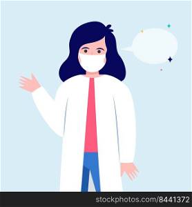 Female doctor and empty speech bubble. Mask, nurse, recommendation flat vector illustration. Communication and message concept for banner, website design or landing web page