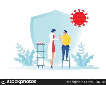 Female doctor with syringe makes vaccinations, Health vaccination doctor, immunization in clinic vector illustrator.