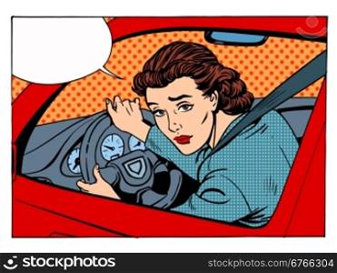 female driver offending transport traffic rules. female driver offending transport traffic rules retro style pop art