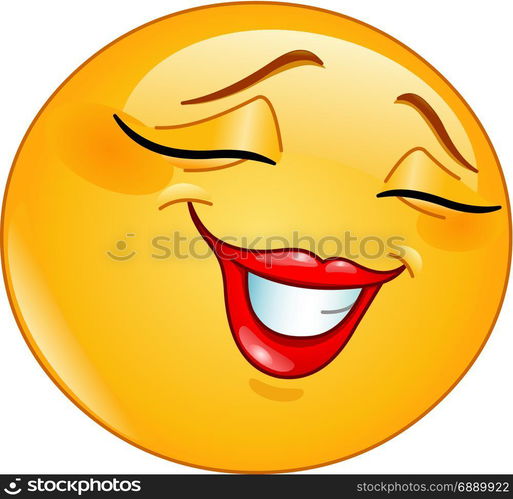 Female emoticon smiling shyly with closed eyes