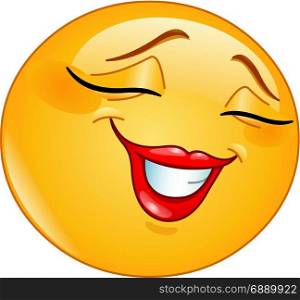 Female emoticon smiling shyly with closed eyes