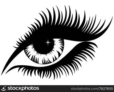 Female eye black silhouette isolated over white, hand drawing vector illustration