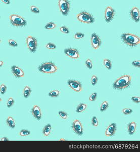 Female eyes seamless pattern. Pop art retro vector illustration. Female eyes seamless pattern