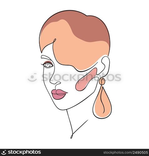 Female face in minimal style on white background.
