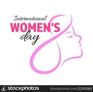 Female face line art. International womens day. Vector illustration.
