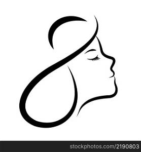 Female face line art. Outline drawing icon design. Vector illustration.